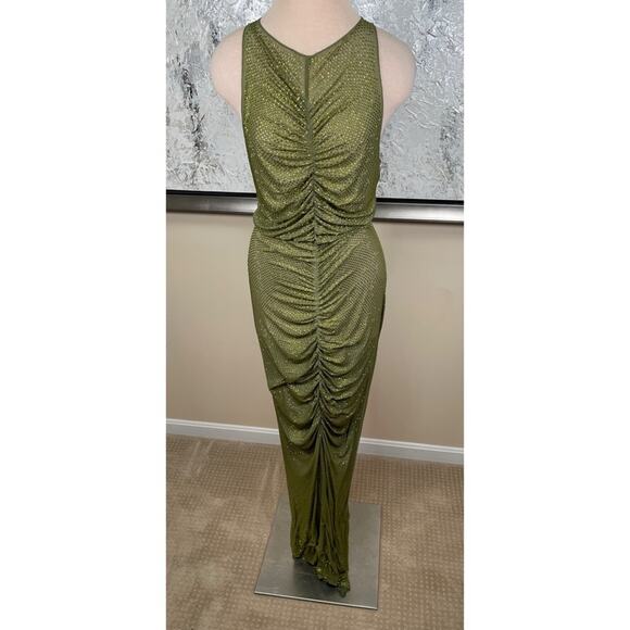 Retrofete Marsann Crystal Embellished Ruched Sheer Green Maxi Dress Size Large - Picture 6 of 11